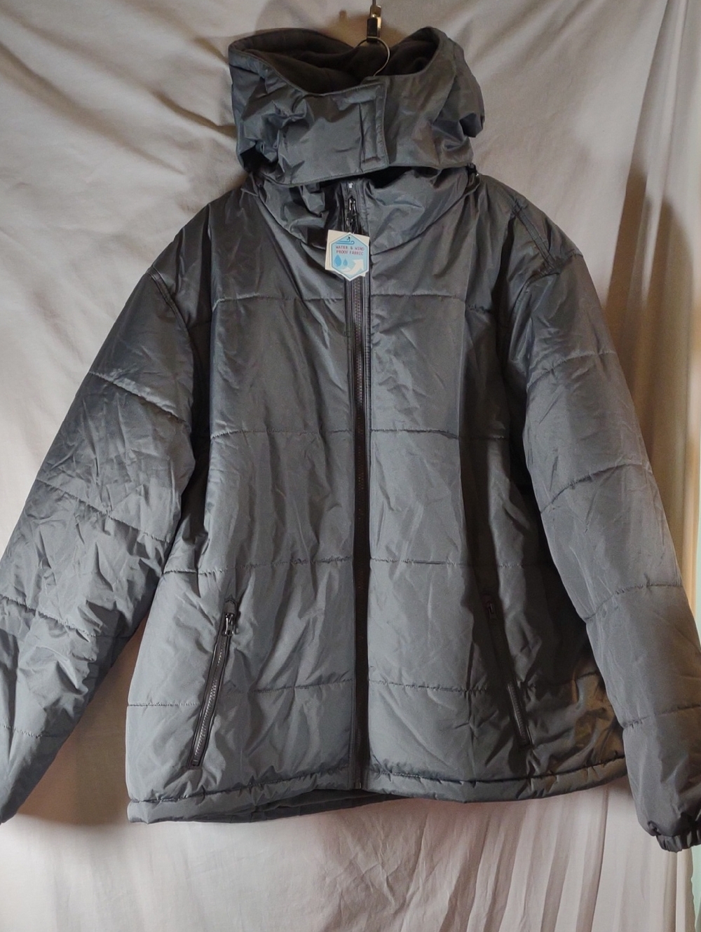 NWT Waterfront Outdoor Collection Men's Gray Puffer Coat w/Hood -  Size XXXL